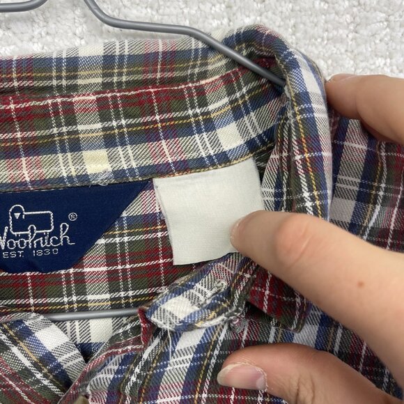 Vintage 90s Woolrich Flannel Button Down Shirt Mens Red Blue Green USA Made READ - Picture 5 of 14